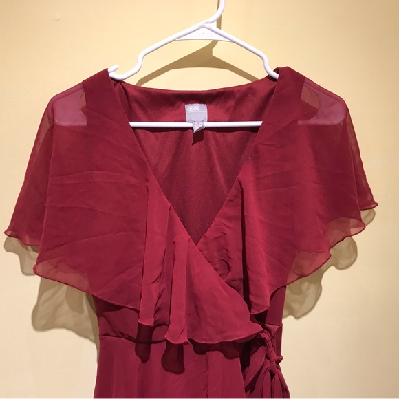 ASOS Chiffon Maroon Cape Dress - Picture 2 of 6